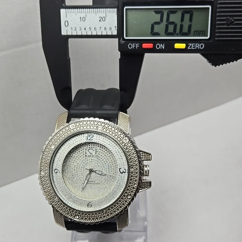 Mens Ice Nation SF-1030 Faux Diamond Dial Watch Silver Tone New Battery